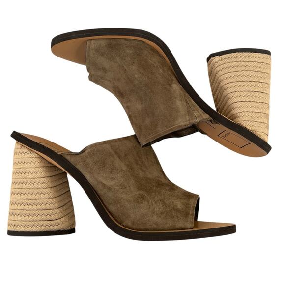 Dolce Vita Alba Olive Suede Open Toe Mules with Jute Woven Heel 9 - Picture 7 of 7